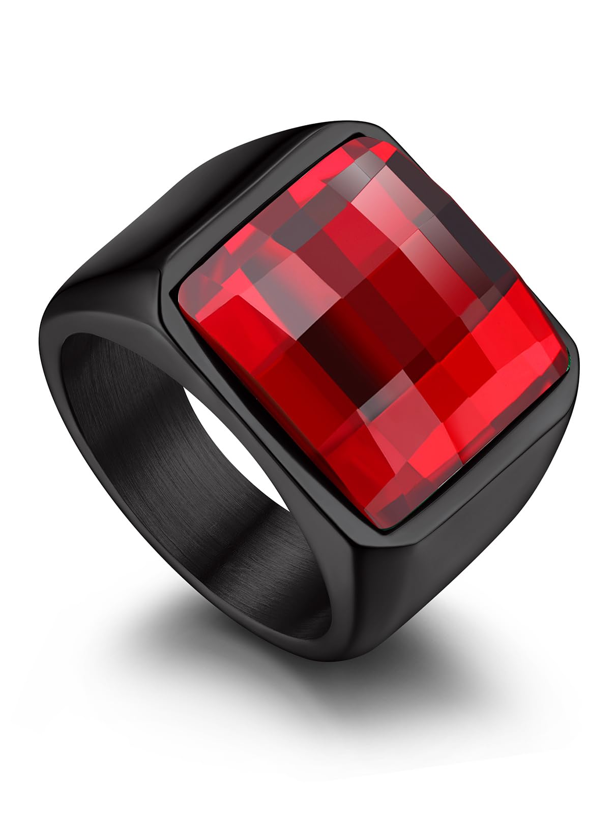 Bandmax Square Cut Gemstone Rings for Men Women, Shining Stone Signet Ring Cocktail Ring Statement Ring Personalized Birthstone Ring for Gift US Size 7-14