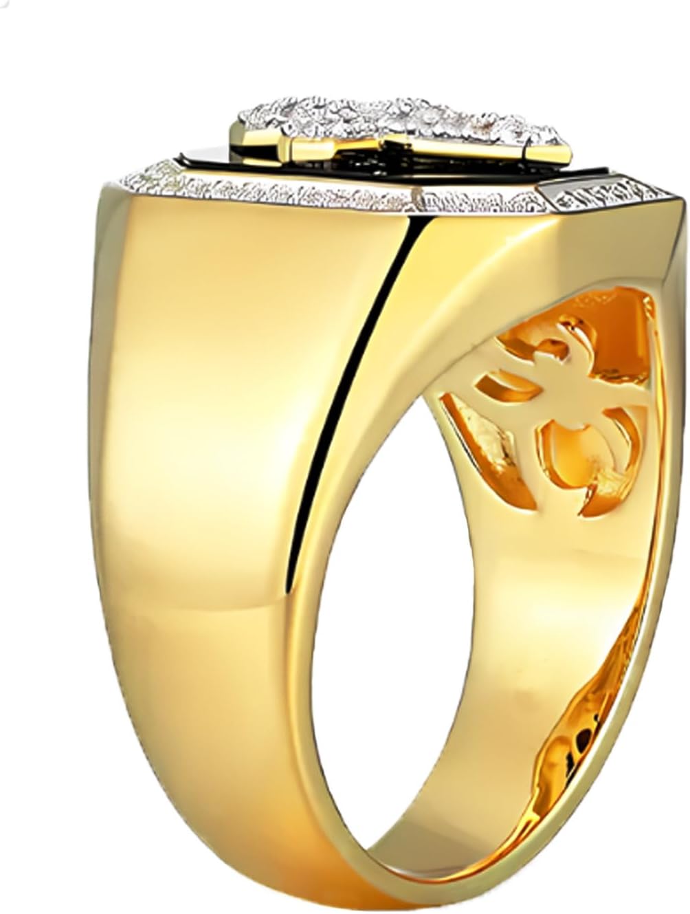 Silver Men's Ring Cross Black Onyx and Zircon Gemstone Gold-Plated Cut Square Black Onyx Ring Handmade for Men Jewelry Faith Promise Vintage Band Gift Husband