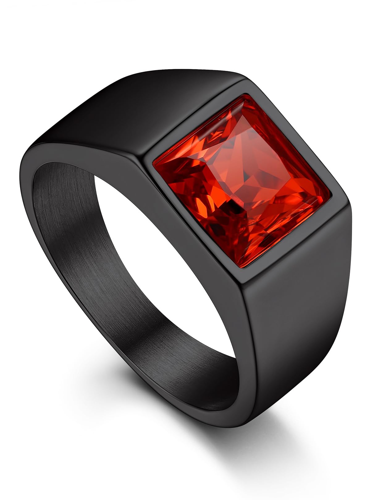 Bandmax Square Cut Gemstone Rings for Men Women, Shining Stone Signet Ring Cocktail Ring Statement Ring Personalized Birthstone Ring for Gift US Size 7-14