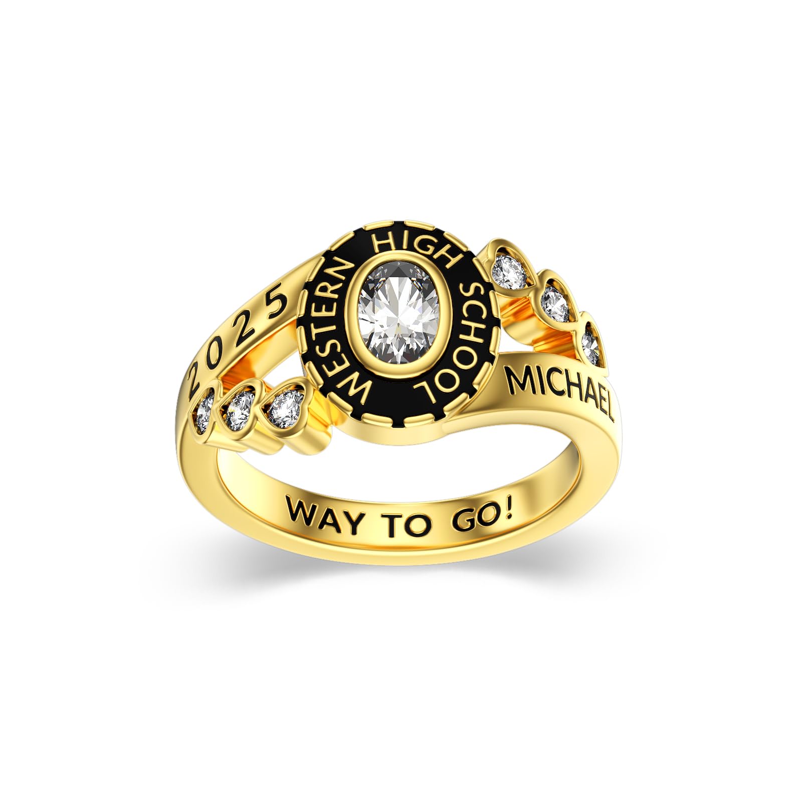 2025 Class Personalized Custom Ring for Men Women, 925 Sterling Silver/10K 14K 18K Gold Birthstone/Emerald/Sapphire Class High School College Graduation Gift Championship Rings for Him Her