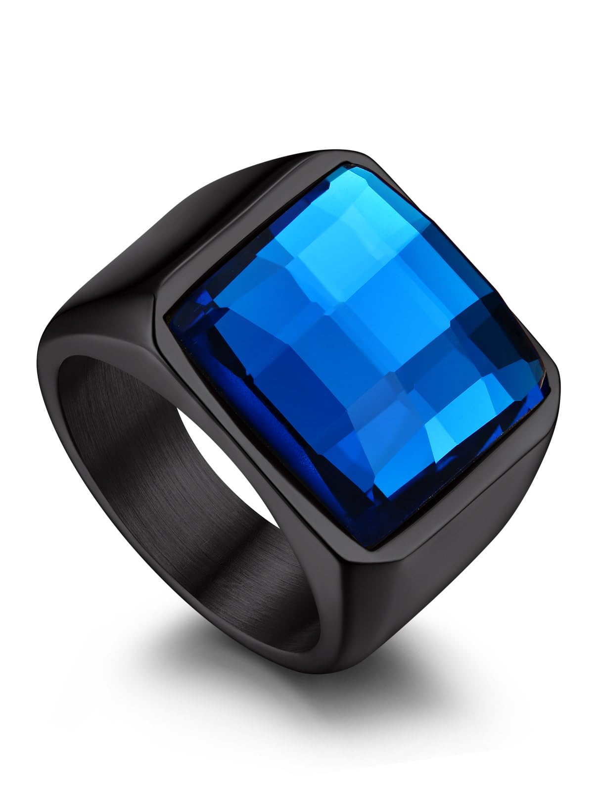 Bandmax Square Cut Gemstone Rings for Men Women, Shining Stone Signet Ring Cocktail Ring Statement Ring Personalized Birthstone Ring for Gift US Size 7-14