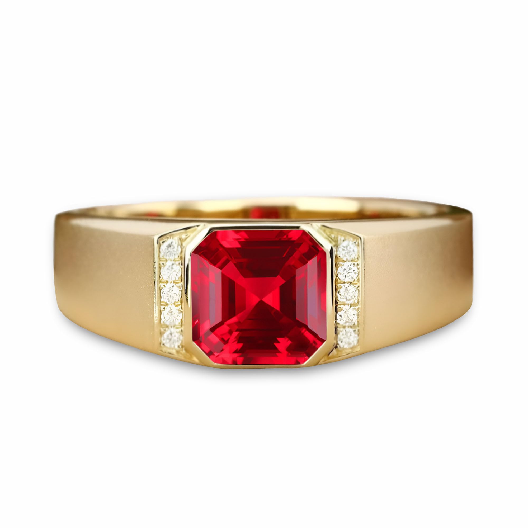 10K 14K 18K Gold 2CT Asscher Cut Men's Gemstone Engagement Ring with Moissanite Sidestones,Gemstone Wedding Bands Birthstone Rings for Men Husband for Anniversary Wedding