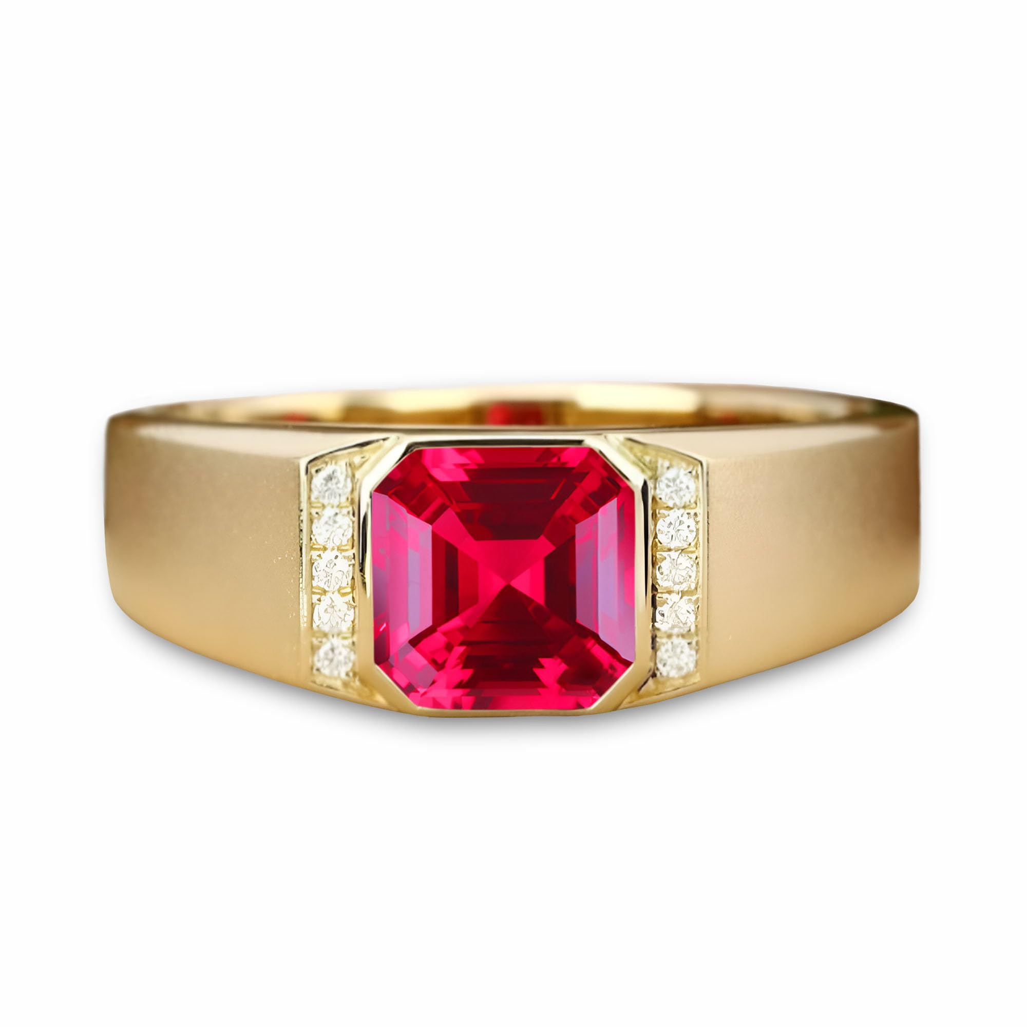 10K 14K 18K Gold 2CT Asscher Cut Men's Gemstone Engagement Ring with Moissanite Sidestones,Gemstone Wedding Bands Birthstone Rings for Men Husband for Anniversary Wedding