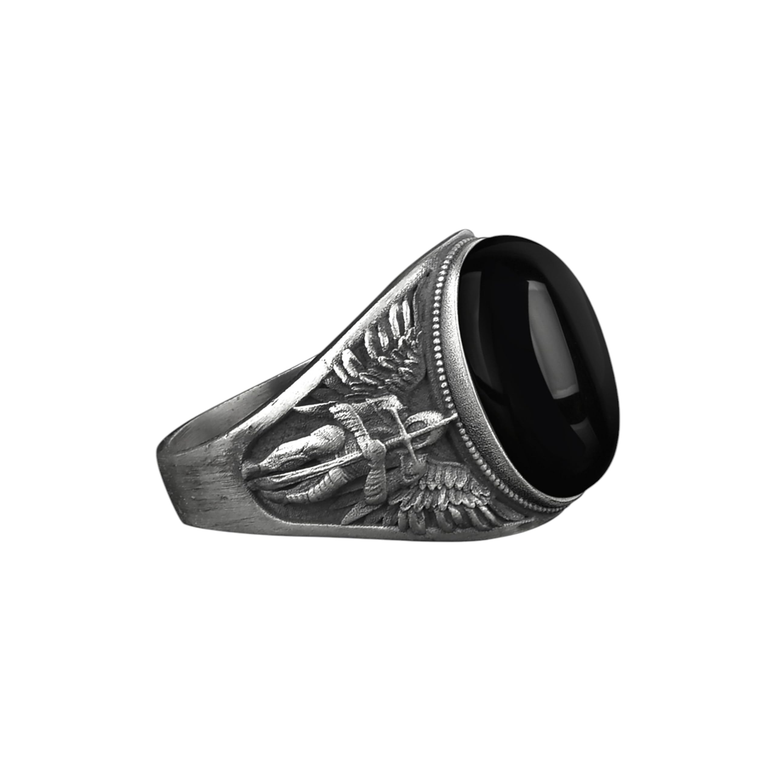 BySilverStone - St. Michael the Archangel Signet Ring for Men with Natural Tiger's Eye Gemstone in Sterling Silver, Commander of God's Army Jewelry Rings, Religious Gift Ring