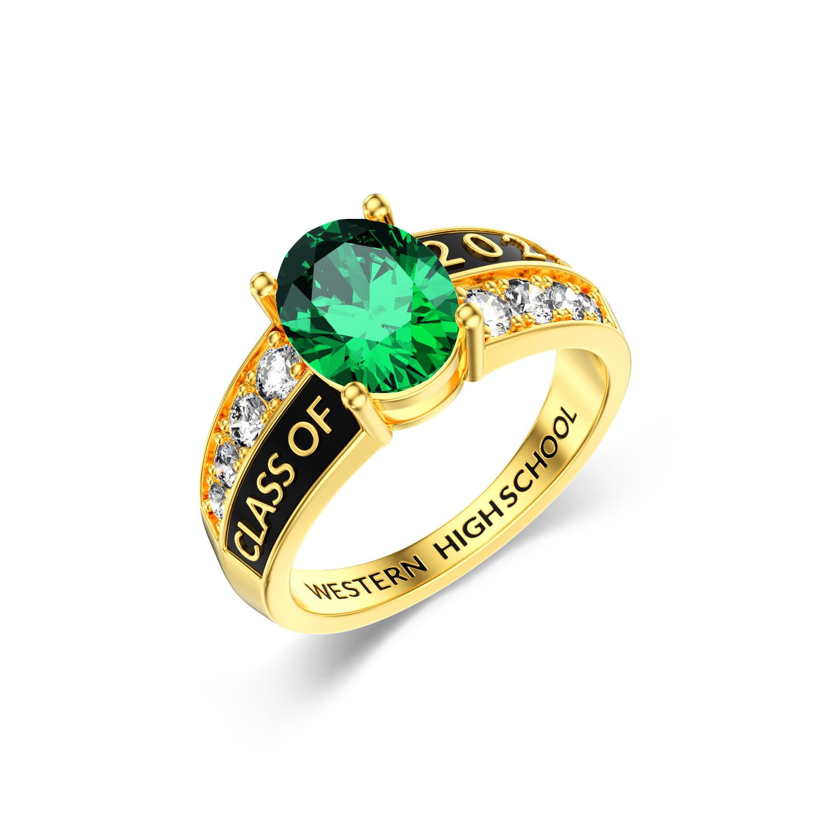 2025 Class Personalized Custom Ring for Men Women, 925 Sterling Silver/10K 14K 18K Gold Birthstone/Emerald/Sapphire Class High School College Graduation Gift Championship Rings for Him Her