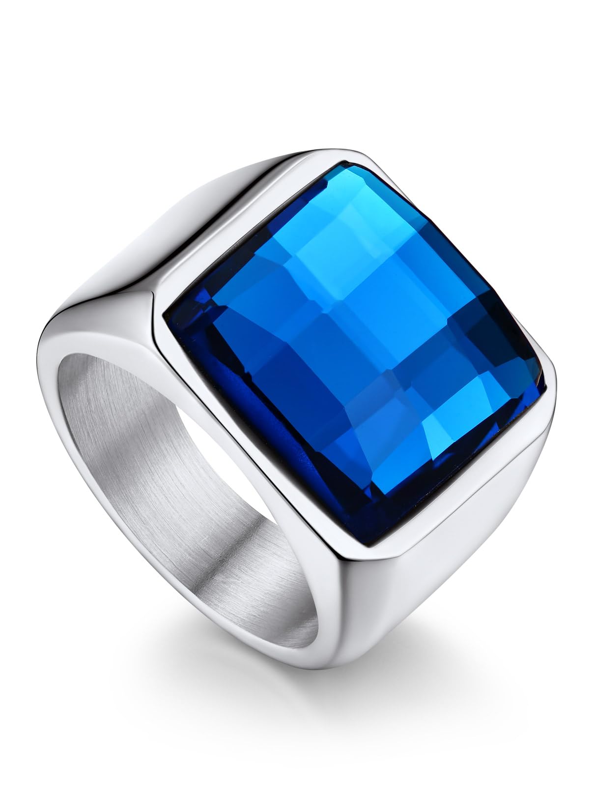 Bandmax Square Cut Gemstone Rings for Men Women, Shining Stone Signet Ring Cocktail Ring Statement Ring Personalized Birthstone Ring for Gift US Size 7-14