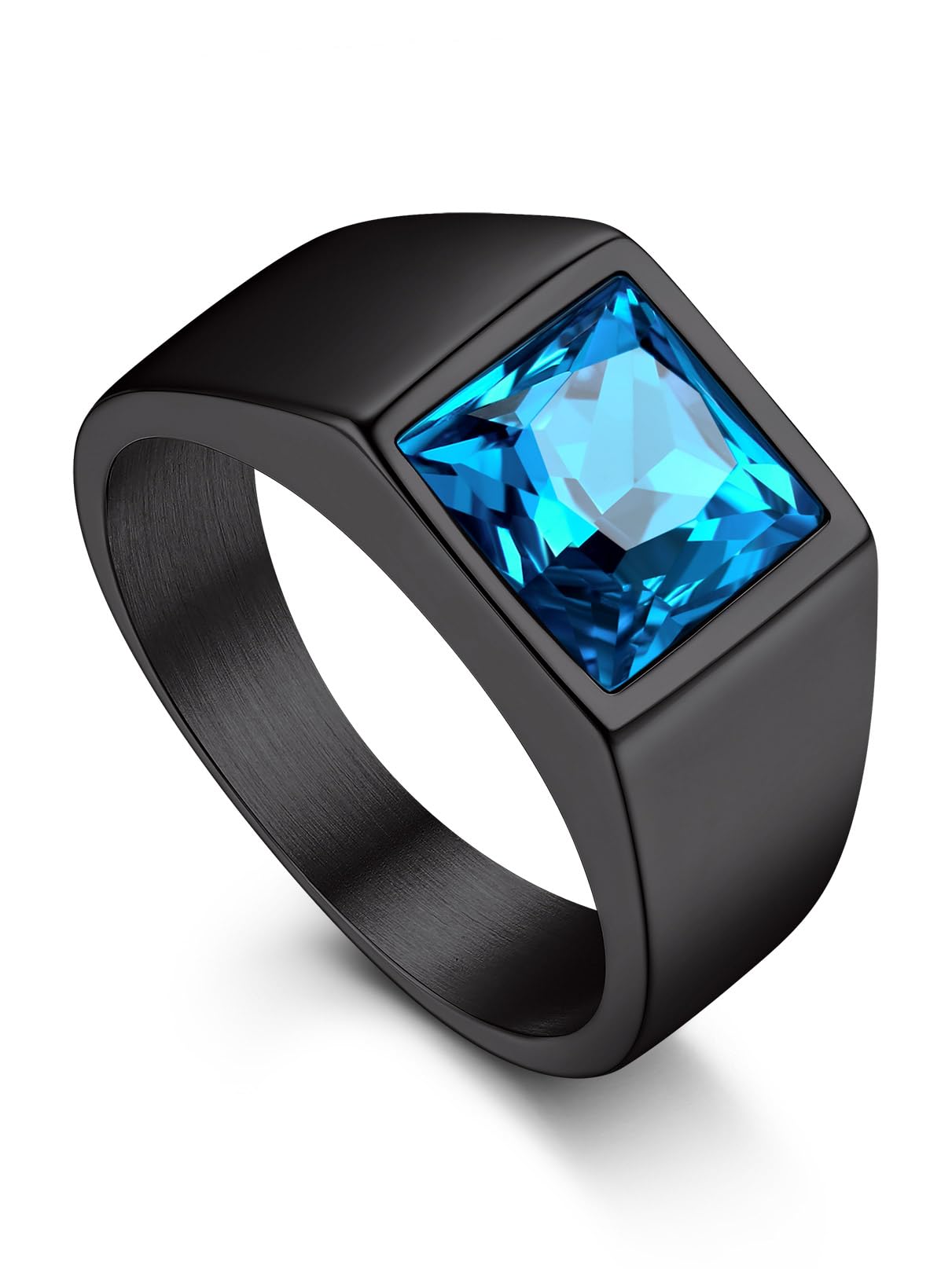Bandmax Square Cut Gemstone Rings for Men Women, Shining Stone Signet Ring Cocktail Ring Statement Ring Personalized Birthstone Ring for Gift US Size 7-14