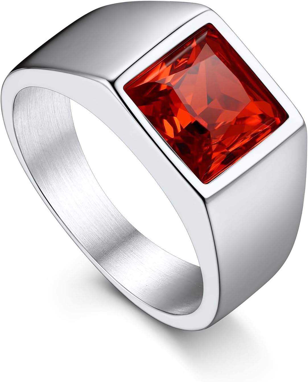 Bandmax Square Cut Gemstone Rings for Men Women, Shining Stone Signet Ring Cocktail Ring Statement Ring Personalized Birthstone Ring for Gift US Size 7-14