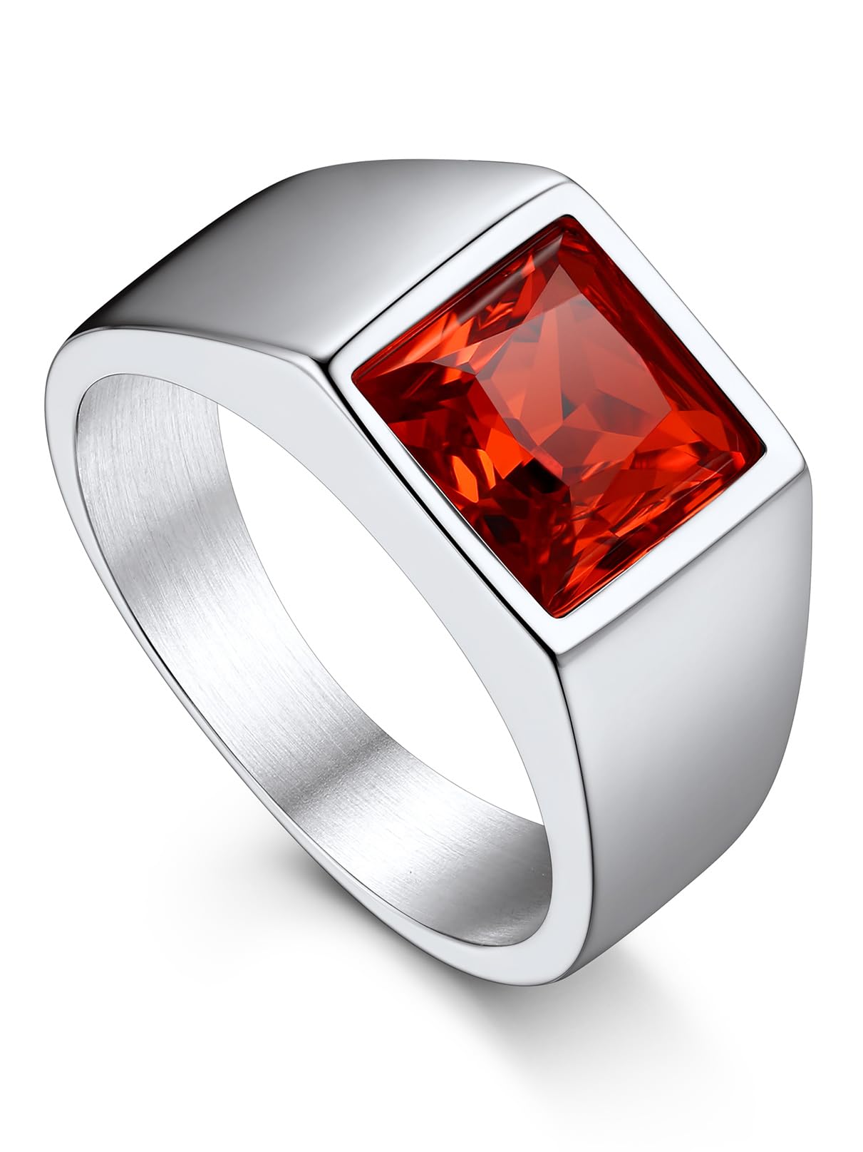 Bandmax Square Cut Gemstone Rings for Men Women, Shining Stone Signet Ring Cocktail Ring Statement Ring Personalized Birthstone Ring for Gift US Size 7-14
