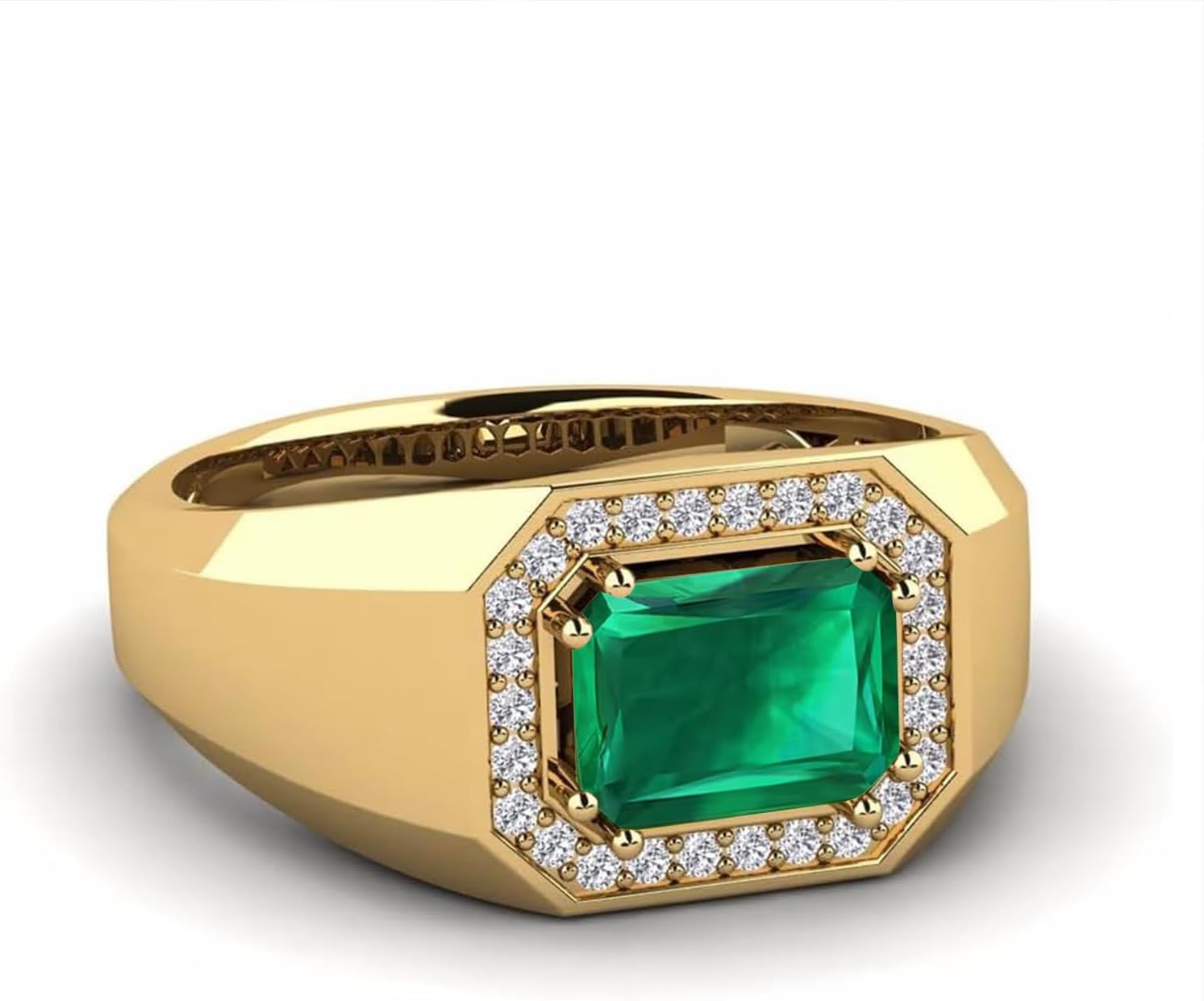 3ct Emerald Cut Gemstone Ring for Men 10K 14K 18K Real Gold Mens Gemstone Engagement Ring Luxury Mens Rings for Dad Husband Jewelry Gift for Birthday Father’s Day Valentine's Day