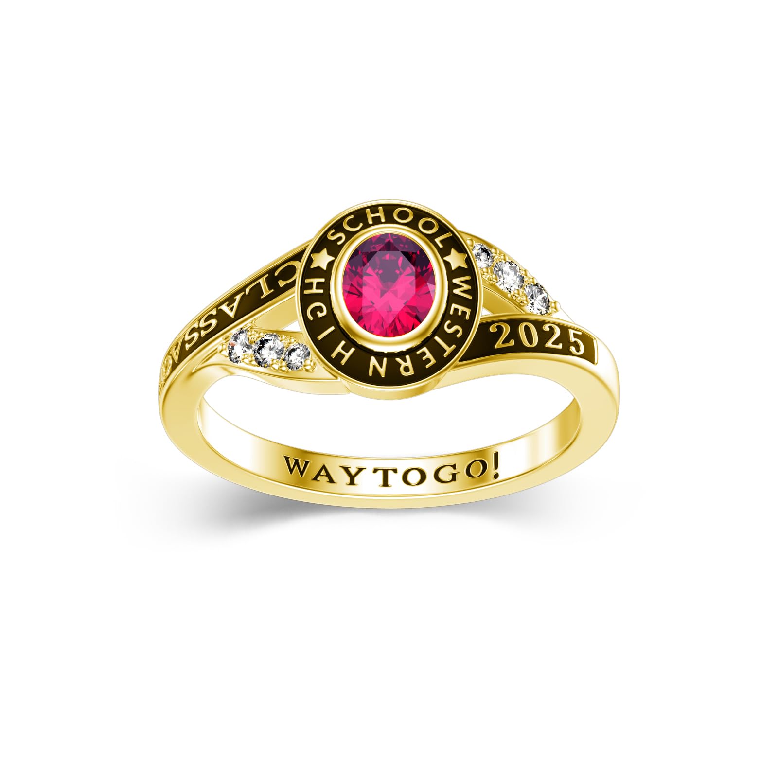 2025 Class Personalized Custom Ring for Men Women, 925 Sterling Silver/10K 14K 18K Gold Birthstone/Emerald/Sapphire Class High School College Graduation Gift Championship Rings for Him Her