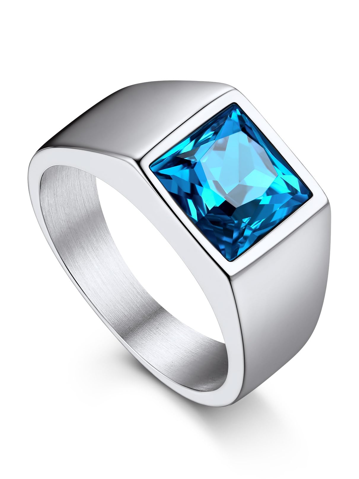 Bandmax Square Cut Gemstone Rings for Men Women, Shining Stone Signet Ring Cocktail Ring Statement Ring Personalized Birthstone Ring for Gift US Size 7-14