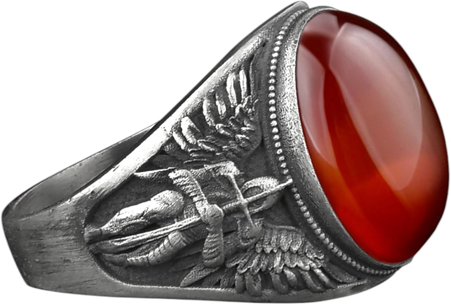 BySilverStone - St. Michael the Archangel Signet Ring for Men with Natural Tiger's Eye Gemstone in Sterling Silver, Commander of God's Army Jewelry Rings, Religious Gift Ring