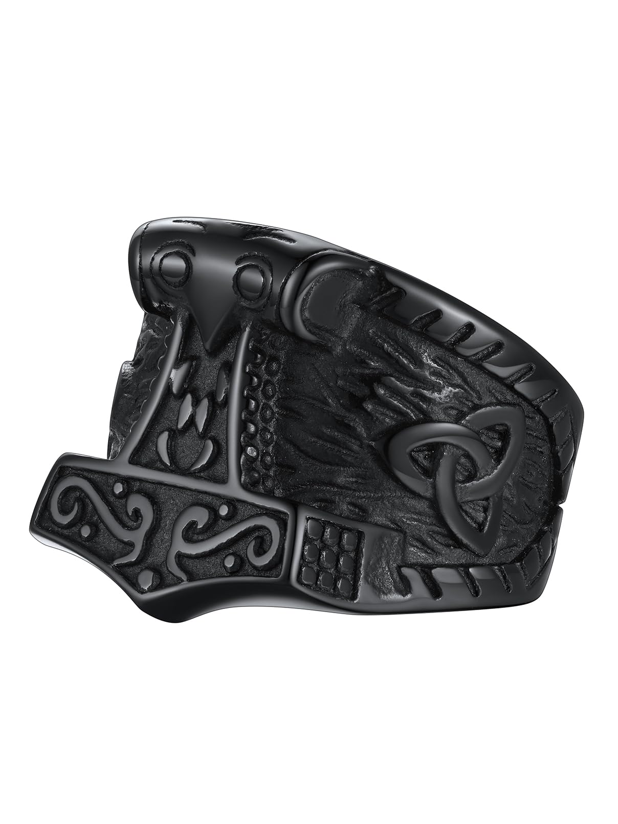 FaithHeart Norse Viking Jewelry Mens Stainless Steel Vikings Thor's Hammer/Wolf Head Ring Valknut Warrior's Gothic Jewelry-Personalized Engrave