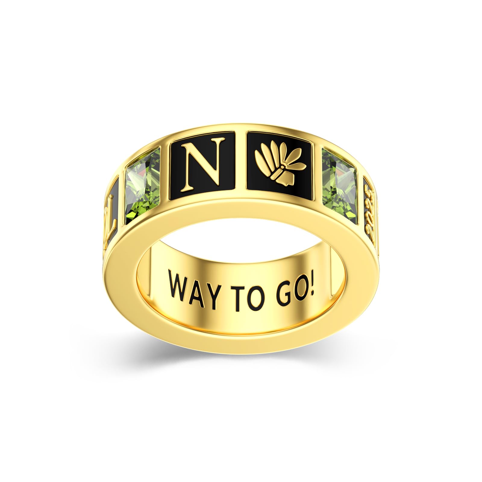 2025 Class Personalized Custom Ring for Men Women, 925 Sterling Silver/10K 14K 18K Gold Birthstone/Emerald/Sapphire Class High School College Graduation Gift Championship Rings for Him Her