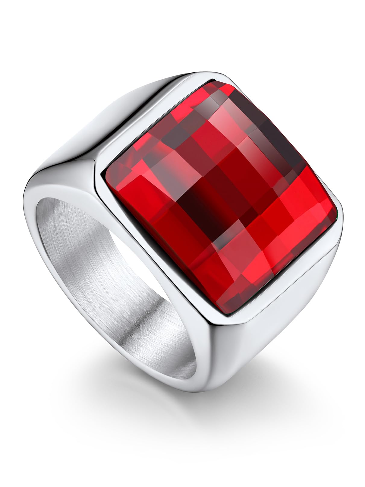Bandmax Square Cut Gemstone Rings for Men Women, Shining Stone Signet Ring Cocktail Ring Statement Ring Personalized Birthstone Ring for Gift US Size 7-14