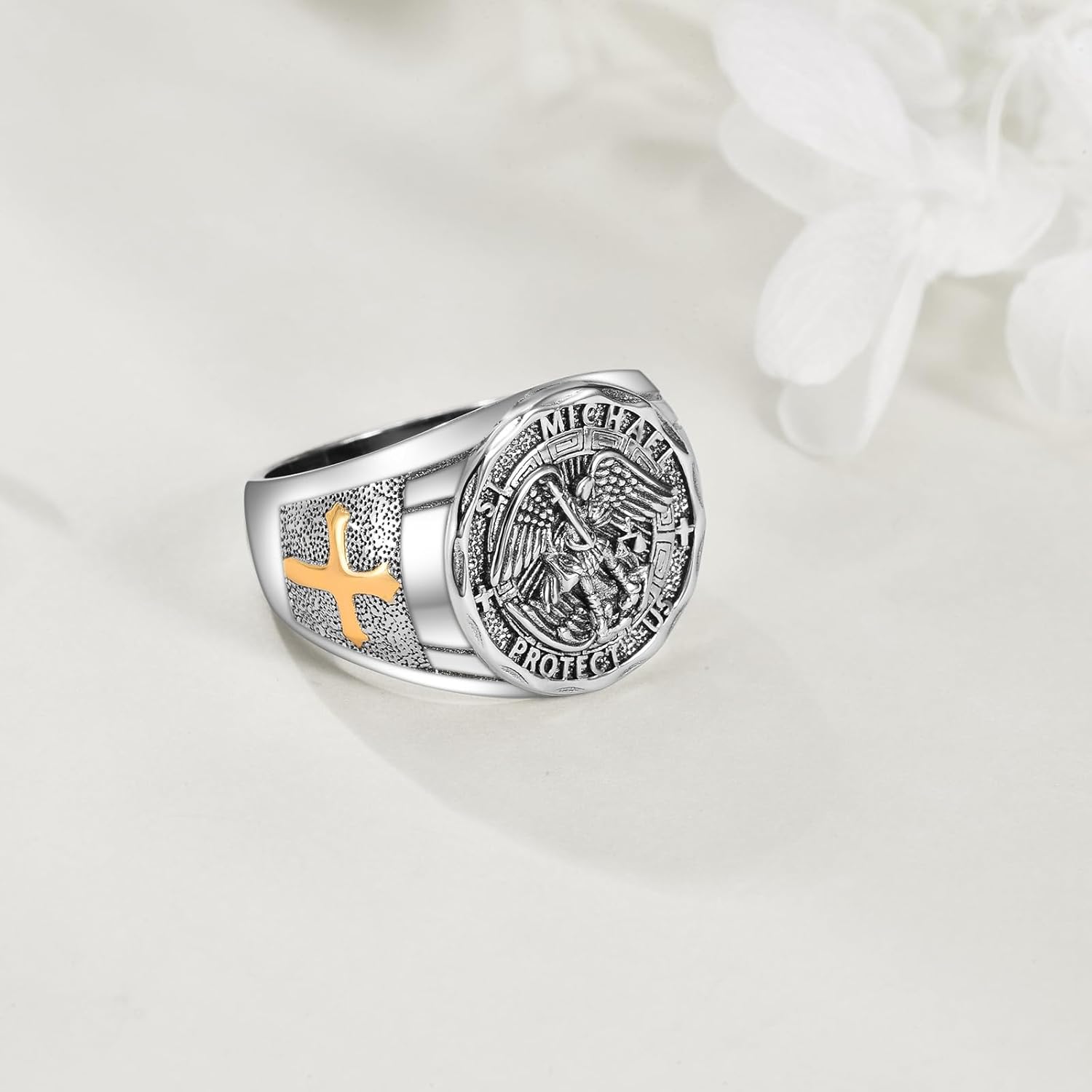YFN Patron Saint Ring Sterling Silver Religious Protector Ring Jewelry Gifts for Women Men