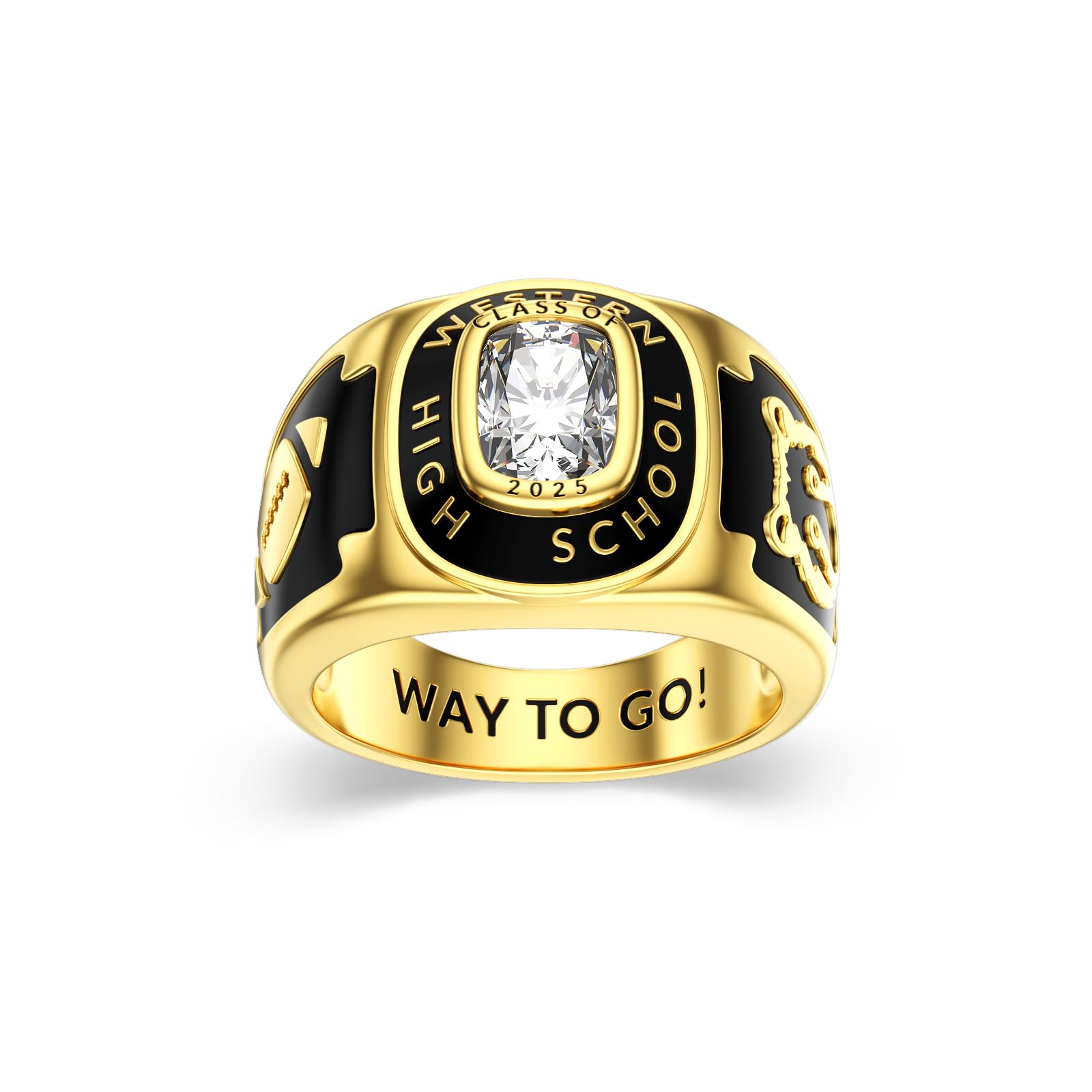 2025 Class Personalized Custom Ring for Men Women, 925 Sterling Silver/10K 14K 18K Gold Birthstone/Emerald/Sapphire Class High School College Graduation Gift Championship Rings for Him Her