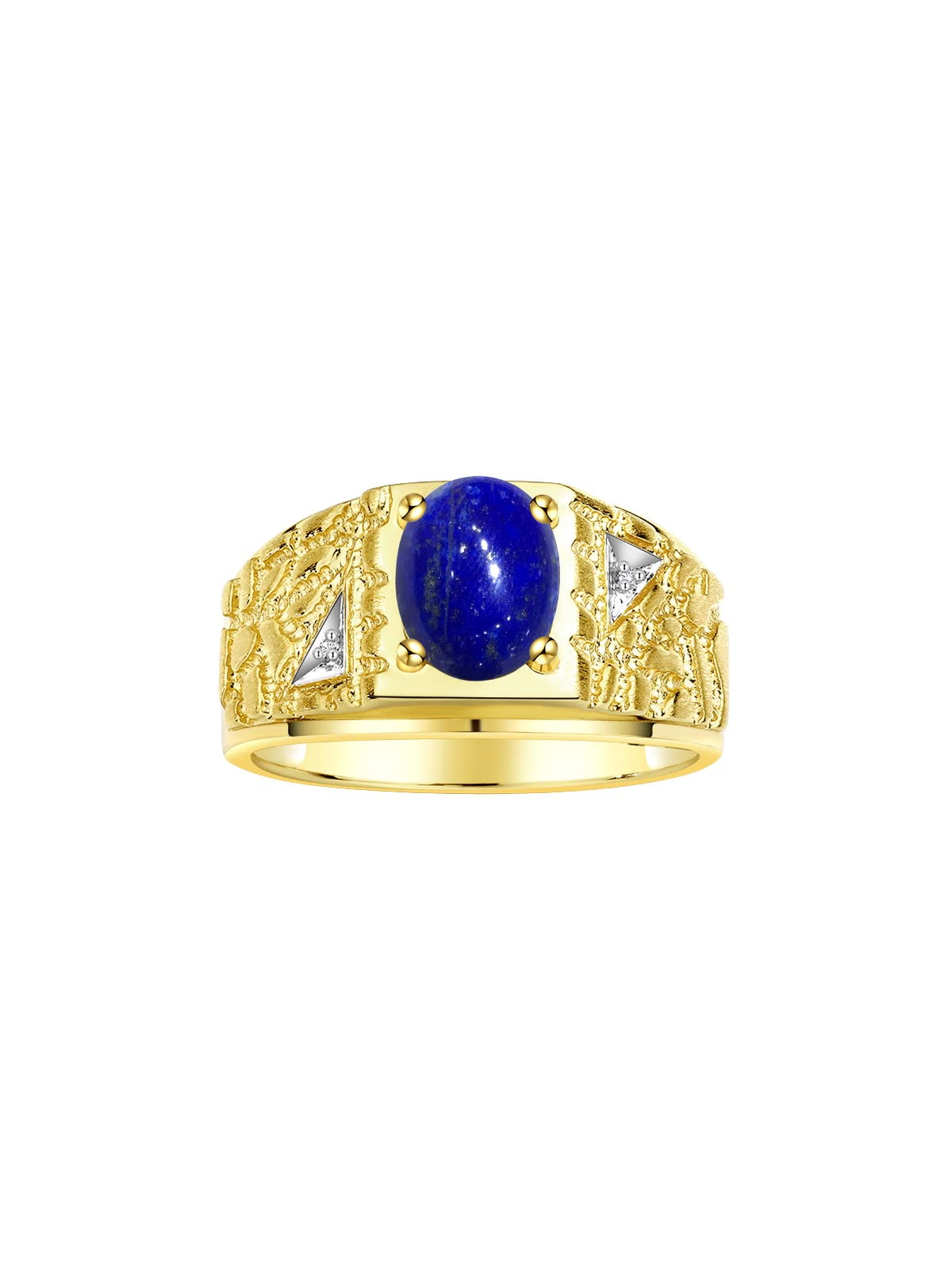 Rylos Men's Rings Designer Nugget Ring: Oval 9X7MM Gemstone & Sparkling Diamonds - Color Stone Birthstone Rings for Men, Yellow Gold Plated Silver Rings in Sizes 8-13. Mens Jewelry