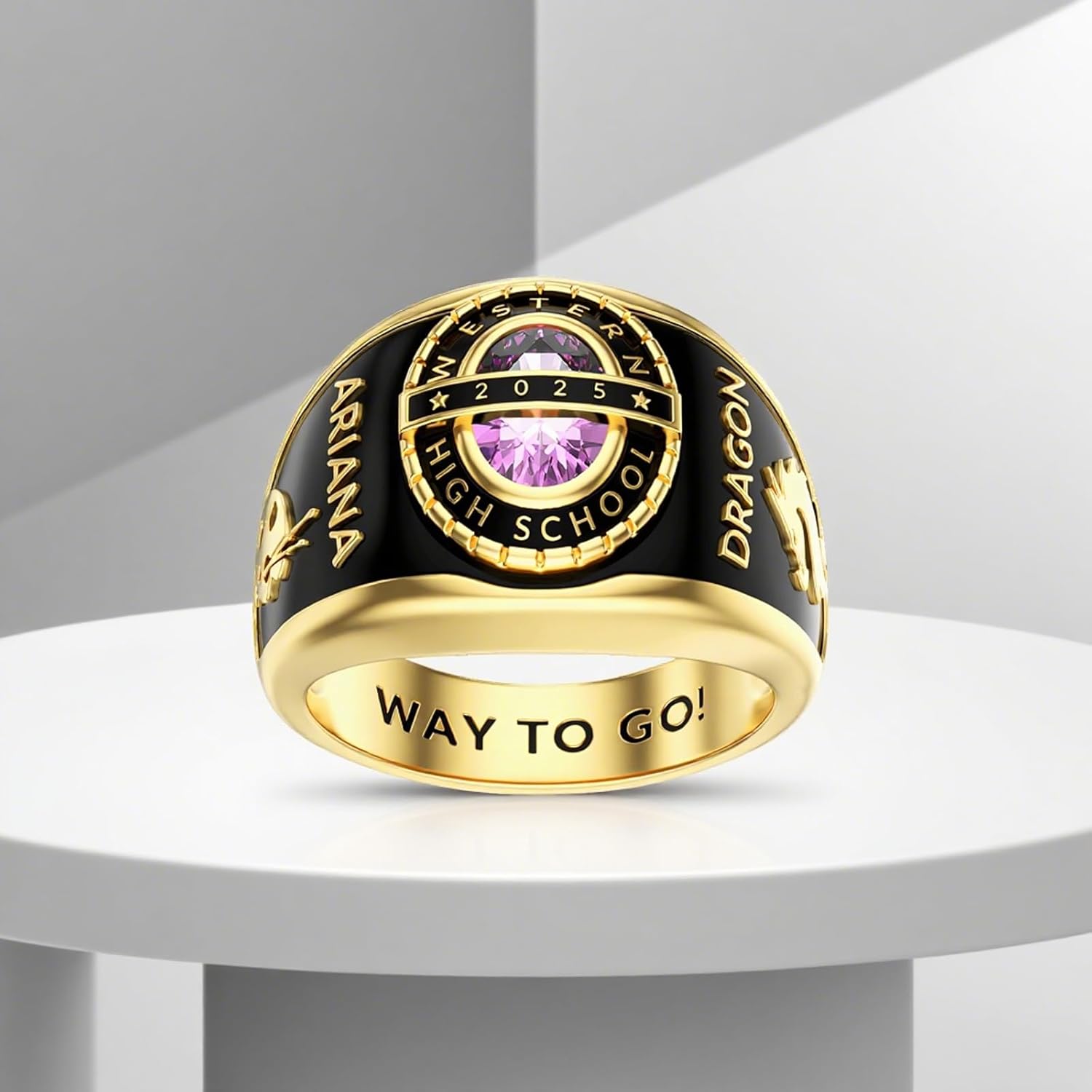2025 Class Personalized Custom Ring for Men Women, 925 Sterling Silver/10K 14K 18K Gold Birthstone/Emerald/Sapphire Class High School College Graduation Gift Championship Rings for Him Her