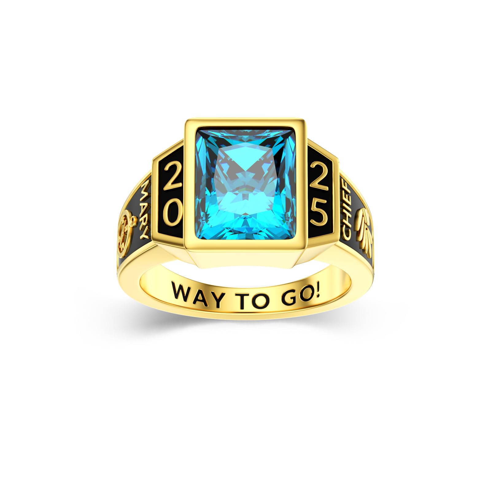 2025 Class Personalized Custom Ring for Men Women, 925 Sterling Silver/10K 14K 18K Gold Birthstone/Emerald/Sapphire Class High School College Graduation Gift Championship Rings for Him Her