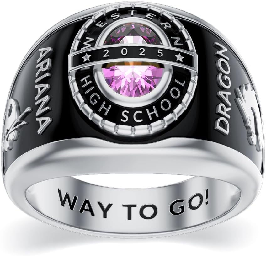 2025 Class Personalized Custom Ring for Men Women, 925 Sterling Silver/10K 14K 18K Gold Birthstone/Emerald/Sapphire Class High School College Graduation Gift Championship Rings for Him Her