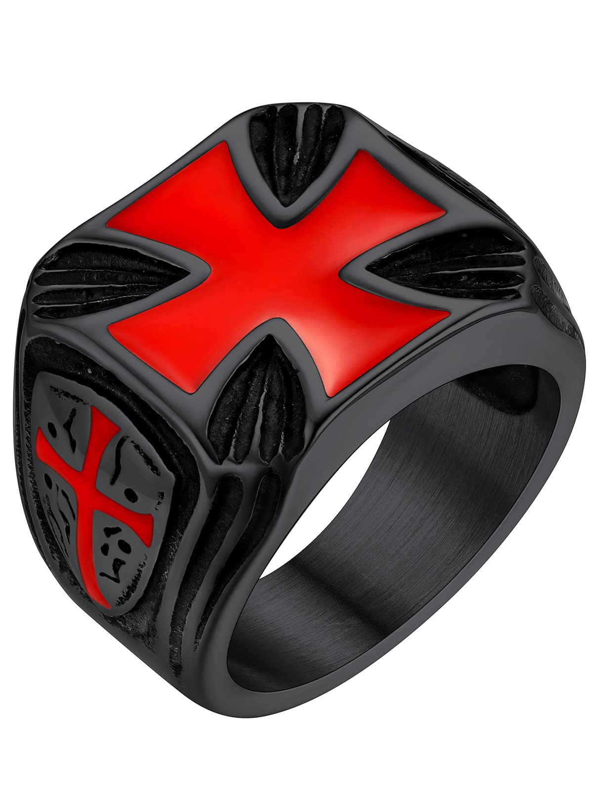 FaithHeart Mens Stainless Steel Crusader Jerusalem Cross Ring with 18K Gold Plated Two Tone Ring Size 7,8,9,10,11,12