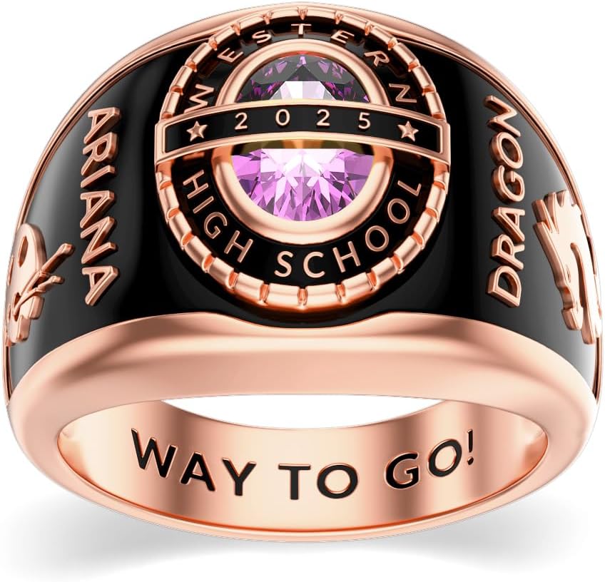 2025 Class Personalized Custom Ring for Men Women, 925 Sterling Silver/10K 14K 18K Gold Birthstone/Emerald/Sapphire Class High School College Graduation Gift Championship Rings for Him Her