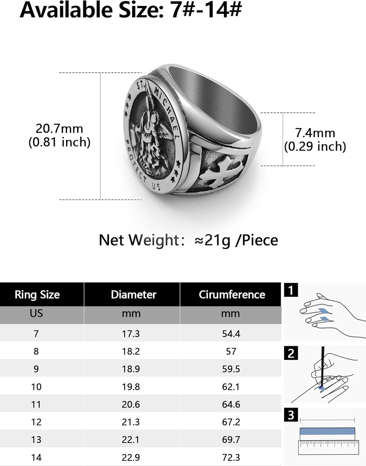 Saints Michael Ring for Men, 18K Gold/Black Plated, The Great Protector Archangel Defeating Satan Figurine Stainless Steel Amulet Rings, Size 7-12, Send Gift Box