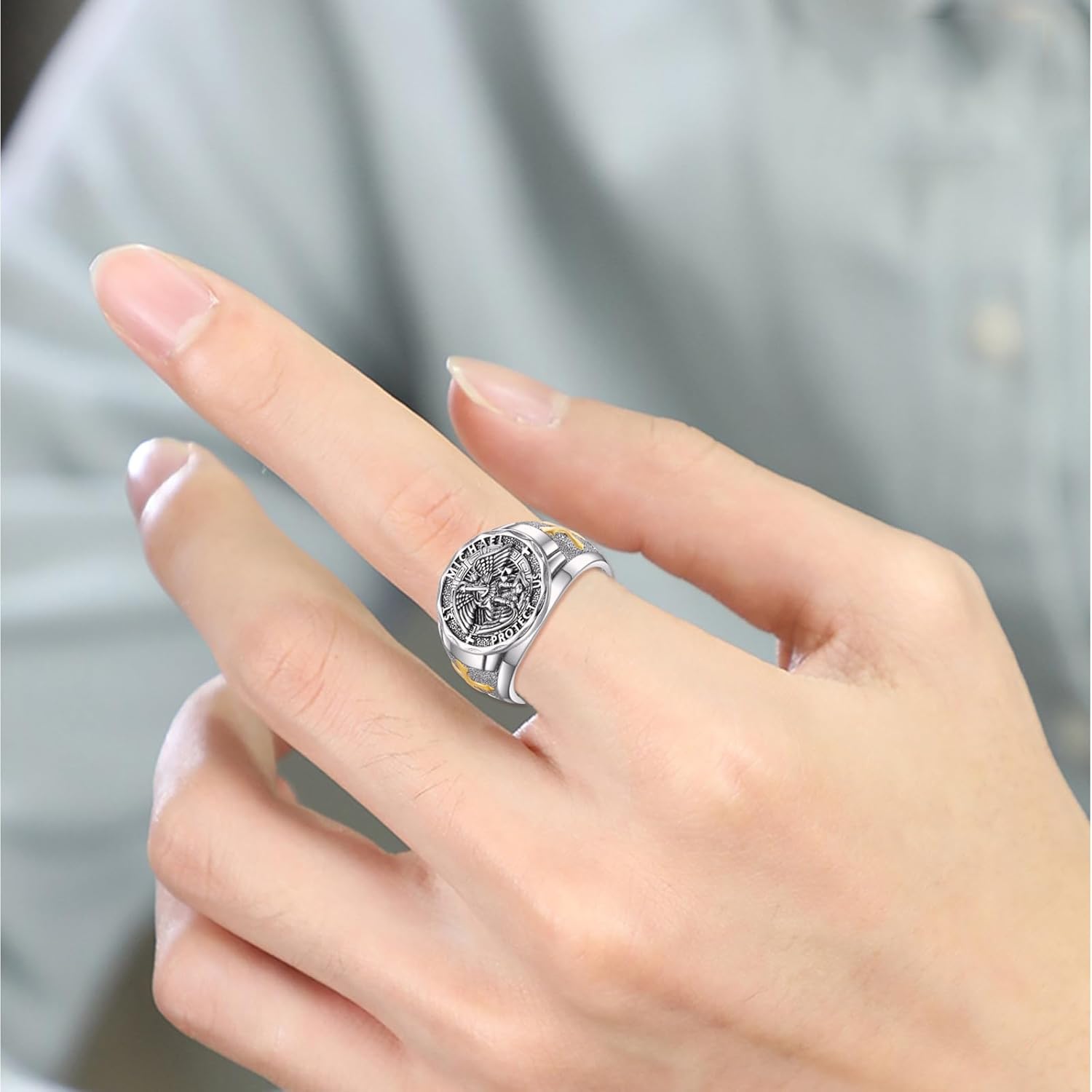 YFN Patron Saint Ring Sterling Silver Religious Protector Ring Jewelry Gifts for Women Men
