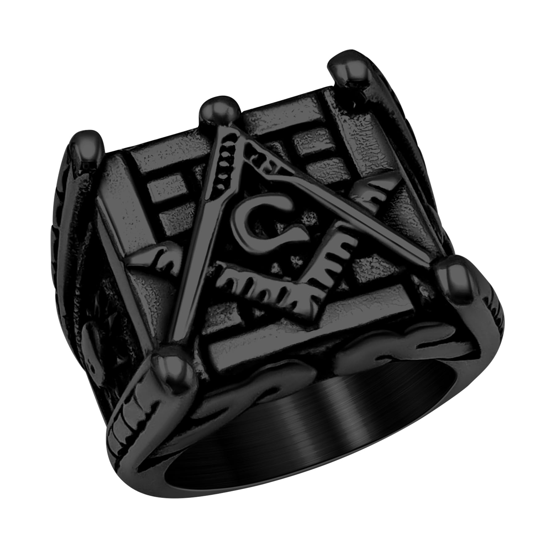 Masonic Signet Rings for Men, 316L Stainless Steel/18K Real Gold/Black Metal Freemason Jewelry, Punk Biker Mason Ring, Size 7-12