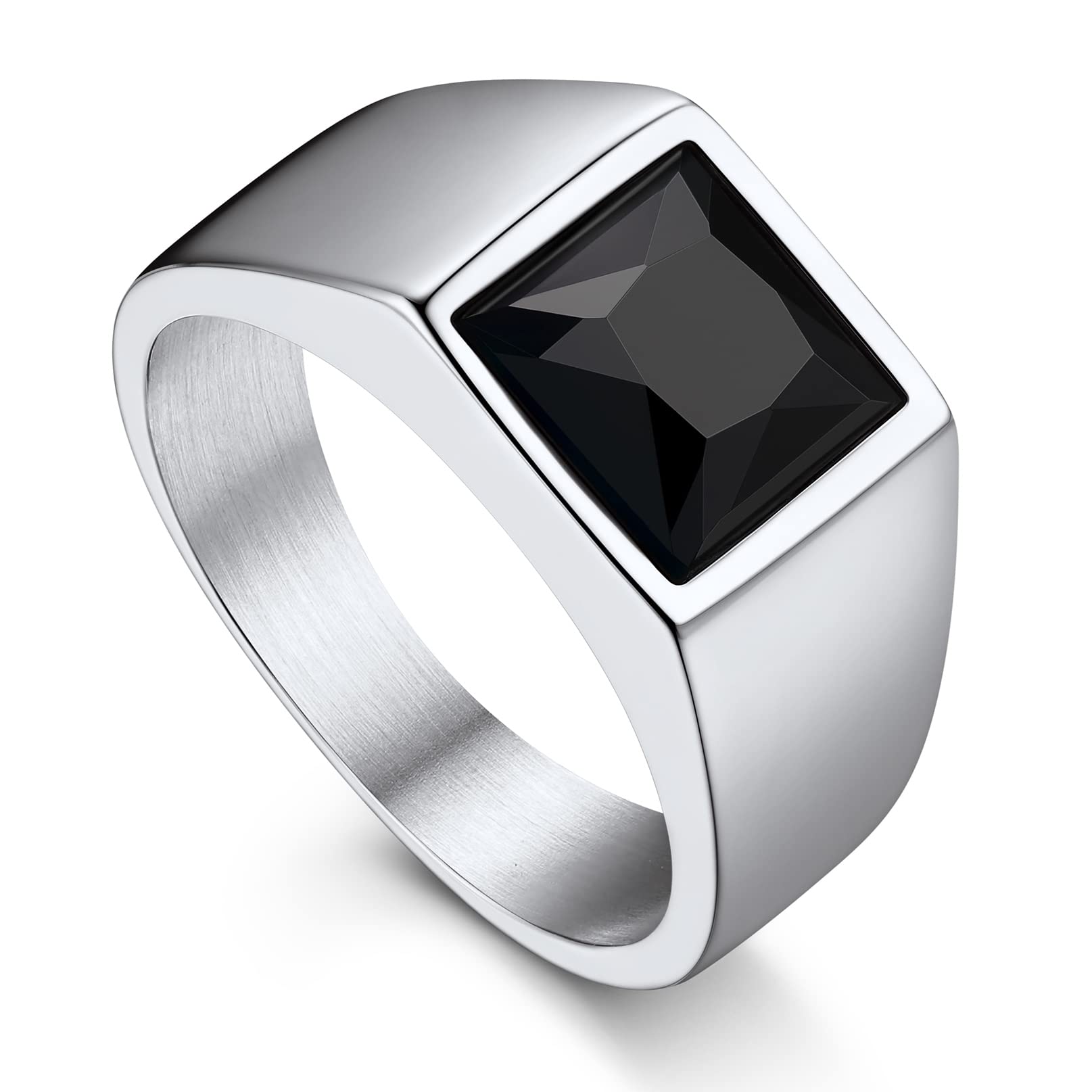 Bandmax Square Cut Gemstone Rings for Men Women, Shining Stone Signet Ring Cocktail Ring Statement Ring Personalized Birthstone Ring for Gift US Size 7-14