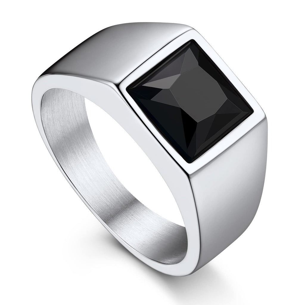 Bandmax Square Cut Gemstone Rings for Men Women, Shining Stone Signet Ring Cocktail Ring Statement Ring Personalized Birthstone Ring for Gift US Size 7-14