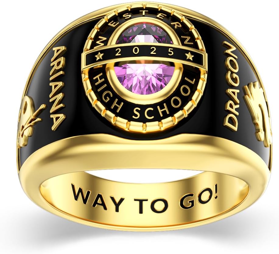 2025 Class Personalized Custom Ring for Men Women, 925 Sterling Silver/10K 14K 18K Gold Birthstone/Emerald/Sapphire Class High School College Graduation Gift Championship Rings for Him Her