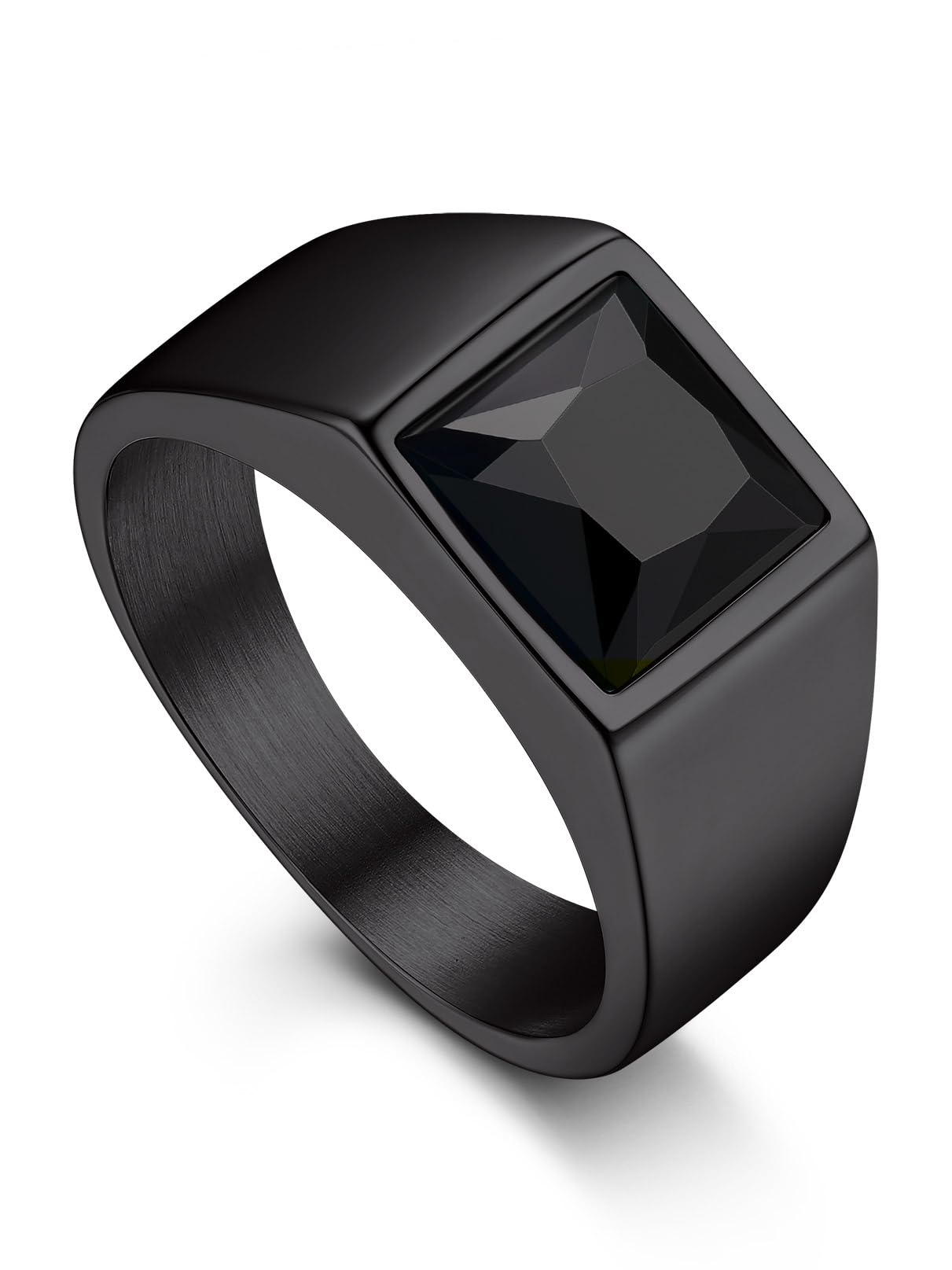 Bandmax Square Cut Gemstone Rings for Men Women, Shining Stone Signet Ring Cocktail Ring Statement Ring Personalized Birthstone Ring for Gift US Size 7-14