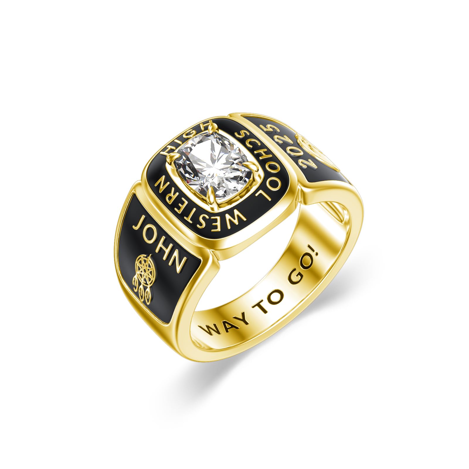 2025 Class Personalized Custom Ring for Men Women, 925 Sterling Silver/10K 14K 18K Gold Birthstone/Emerald/Sapphire Class High School College Graduation Gift Championship Rings for Him Her