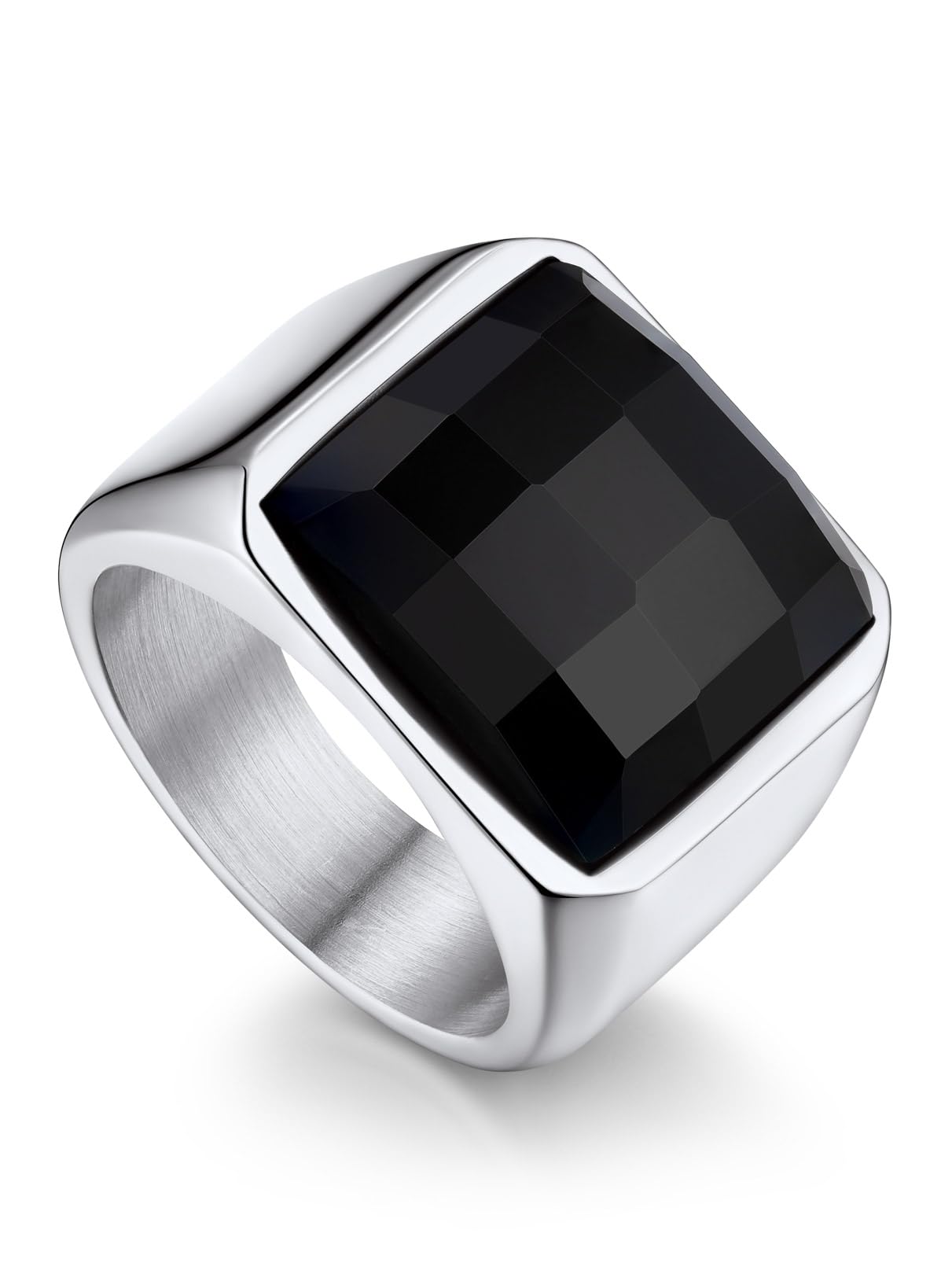 Bandmax Square Cut Gemstone Rings for Men Women, Shining Stone Signet Ring Cocktail Ring Statement Ring Personalized Birthstone Ring for Gift US Size 7-14