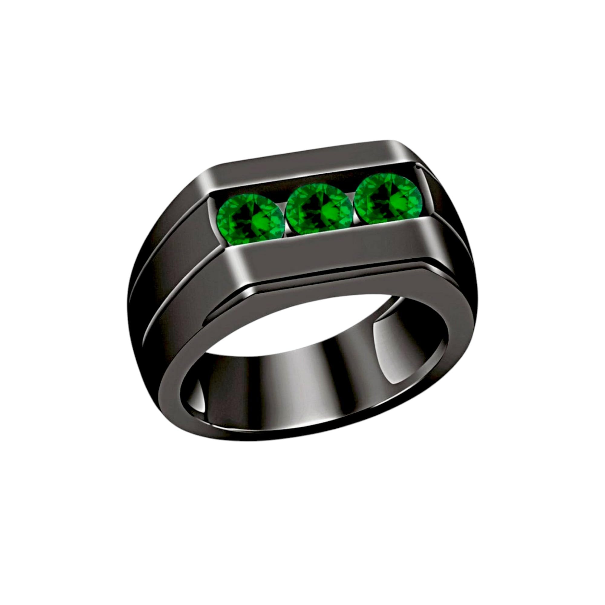 14k Black Gold Plated With Green Emerald Ring for Men Women, 925 Sterling Silver Signet Rings Thumb Ring Band for Dad Father, Men's Rings