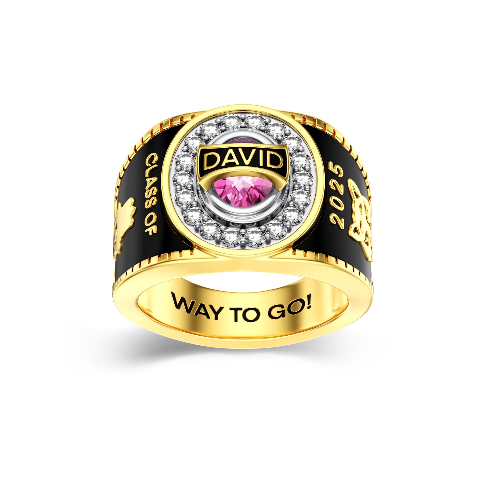 2025 Class Personalized Custom Ring for Men Women, 925 Sterling Silver/10K 14K 18K Gold Birthstone/Emerald/Sapphire Class High School College Graduation Gift Championship Rings for Him Her