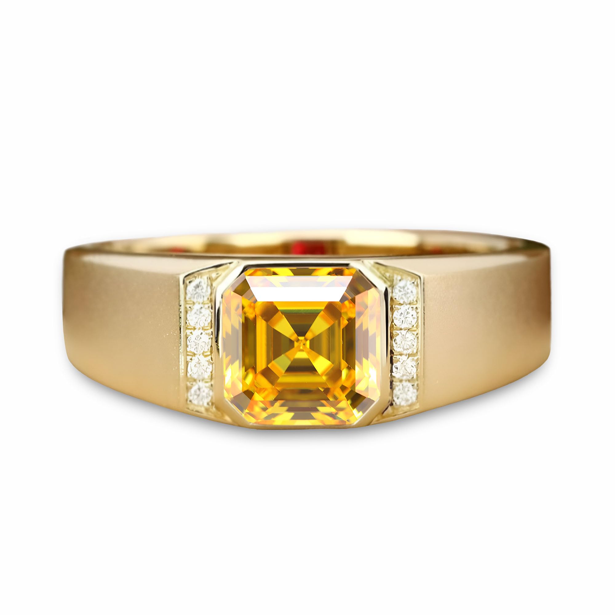 10K 14K 18K Gold 2CT Asscher Cut Men's Gemstone Engagement Ring with Moissanite Sidestones,Gemstone Wedding Bands Birthstone Rings for Men Husband for Anniversary Wedding