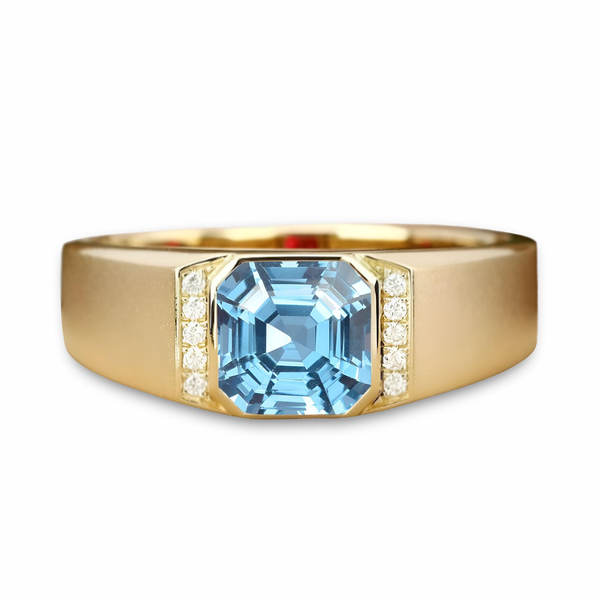 10K 14K 18K Gold 2CT Asscher Cut Men's Gemstone Engagement Ring with Moissanite Sidestones,Gemstone Wedding Bands Birthstone Rings for Men Husband for Anniversary Wedding