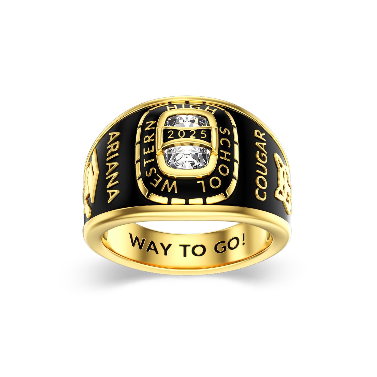 2025 Class Personalized Custom Ring for Men Women, 925 Sterling Silver/10K 14K 18K Gold Birthstone/Emerald/Sapphire Class High School College Graduation Gift Championship Rings for Him Her