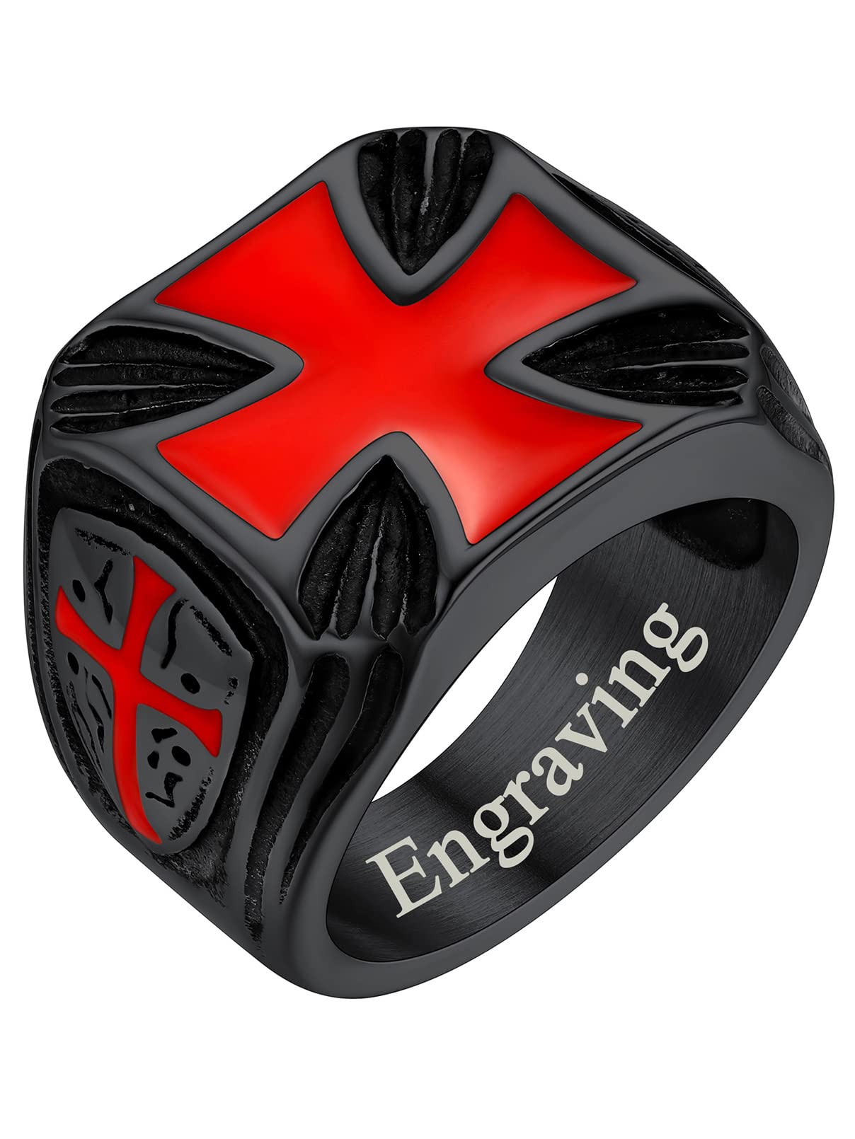 FaithHeart Mens Stainless Steel Crusader Jerusalem Cross Ring with 18K Gold Plated Two Tone Ring Size 7,8,9,10,11,12