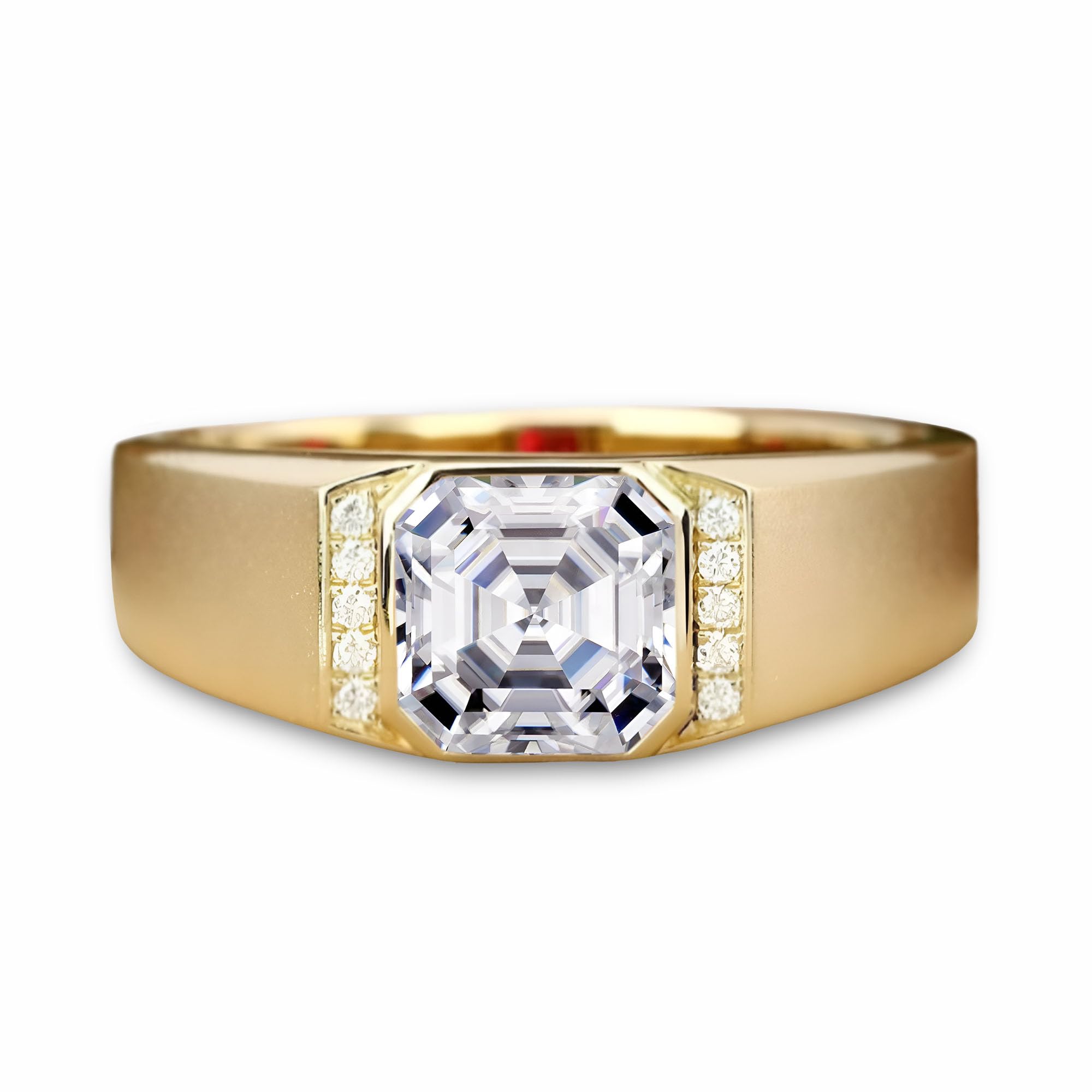 10K 14K 18K Gold 2CT Asscher Cut Men's Gemstone Engagement Ring with Moissanite Sidestones,Gemstone Wedding Bands Birthstone Rings for Men Husband for Anniversary Wedding
