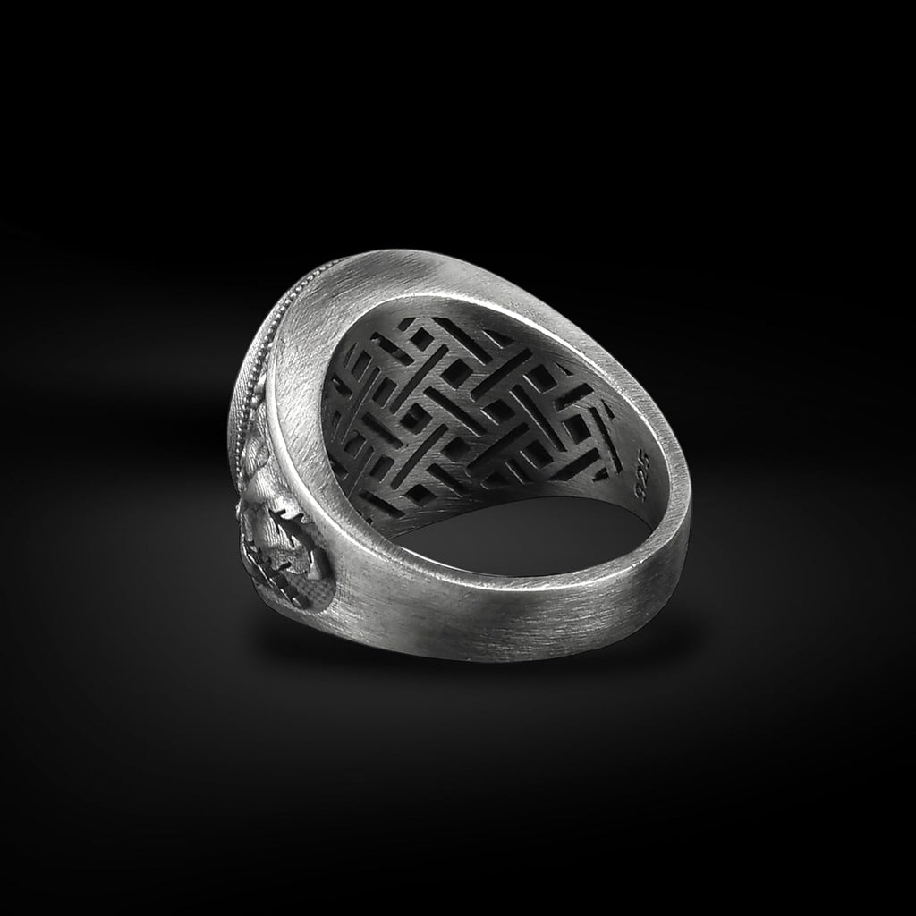 BySilverStone - St. Michael the Archangel Signet Ring for Men with Natural Tiger's Eye Gemstone in Sterling Silver, Commander of God's Army Jewelry Rings, Religious Gift Ring