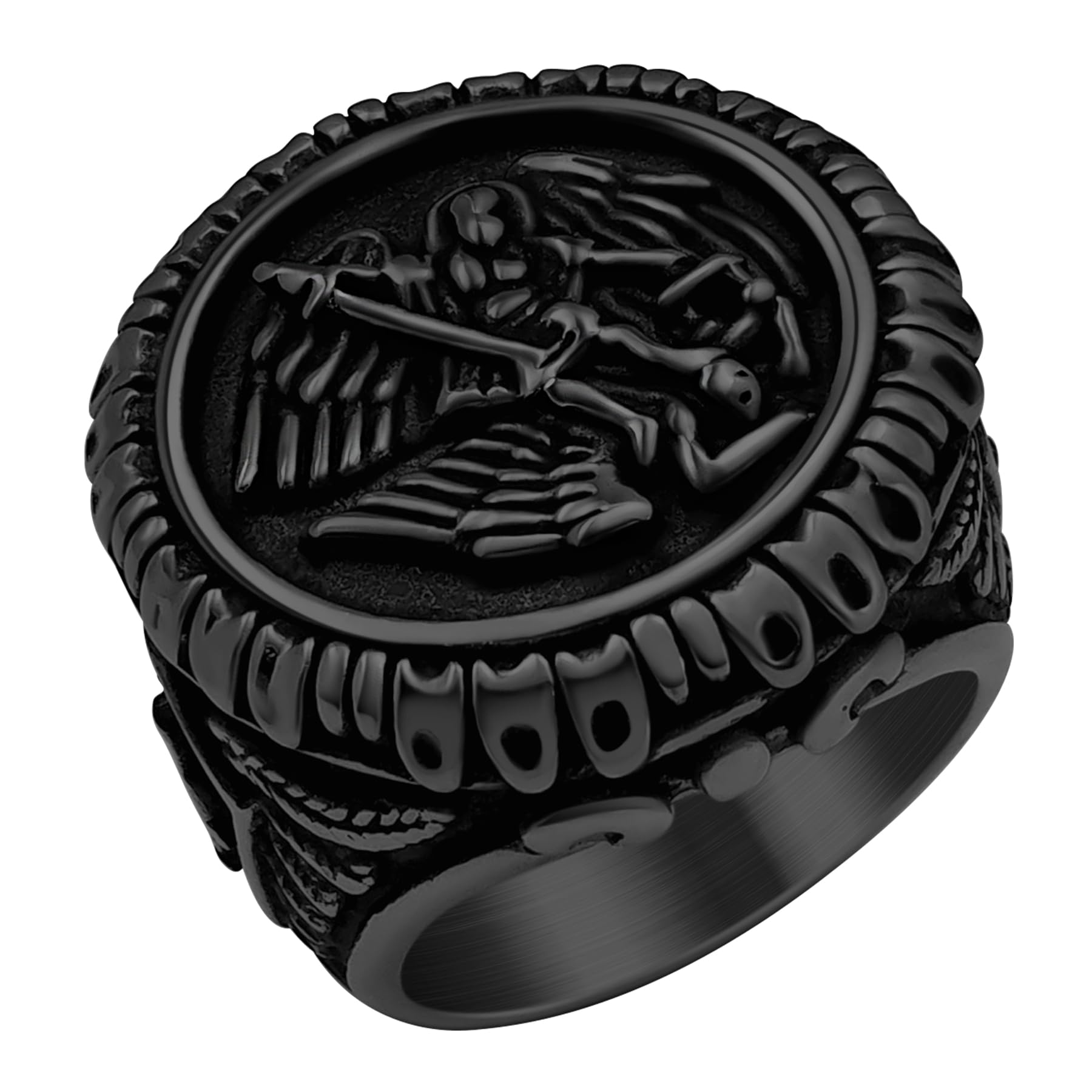 Saints Michael Ring for Men, 18K Gold/Black Plated, The Great Protector Archangel Defeating Satan Figurine Stainless Steel Amulet Rings, Size 7-12, Send Gift Box