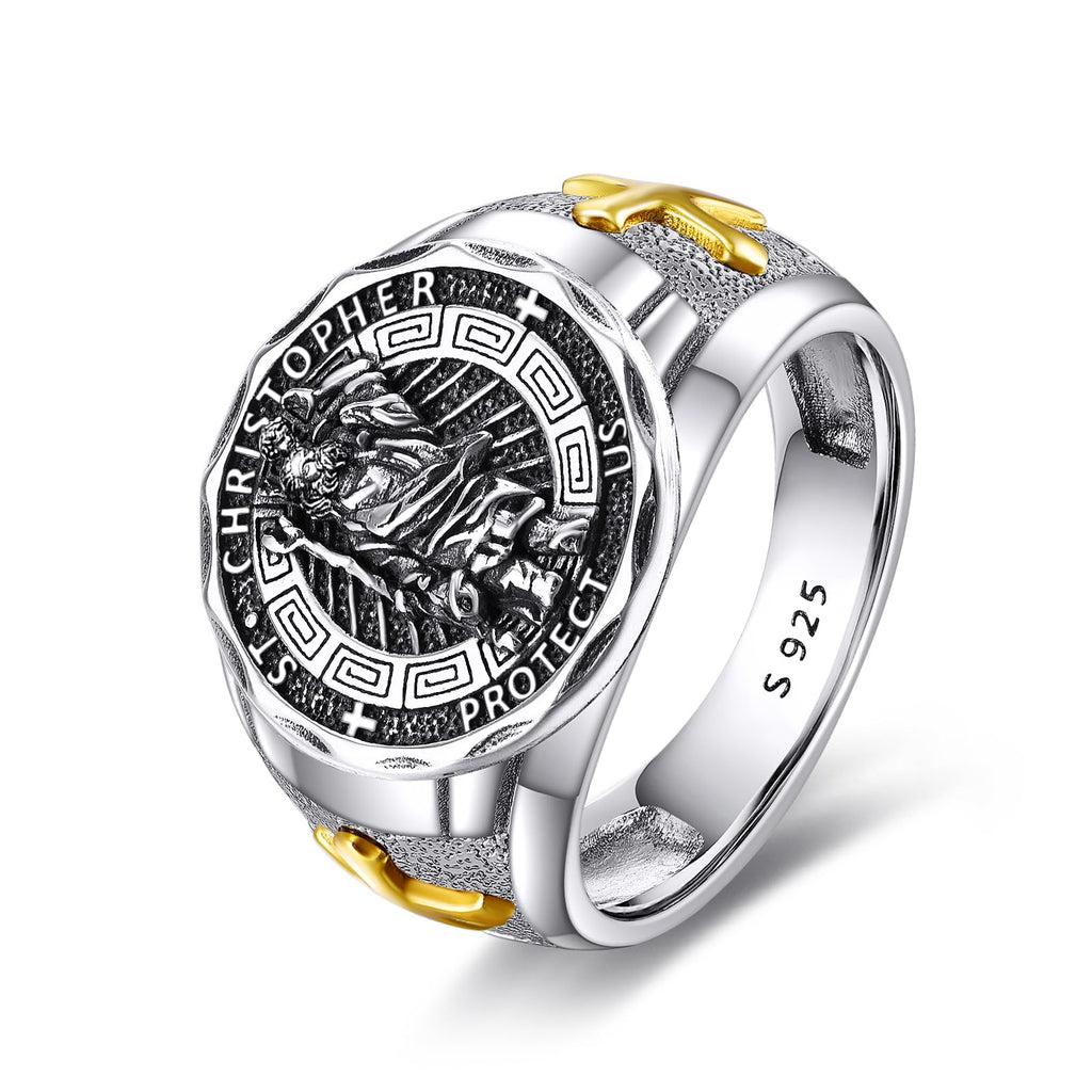 YFN Patron Saint Ring Sterling Silver Religious Protector Ring Jewelry Gifts for Women Men