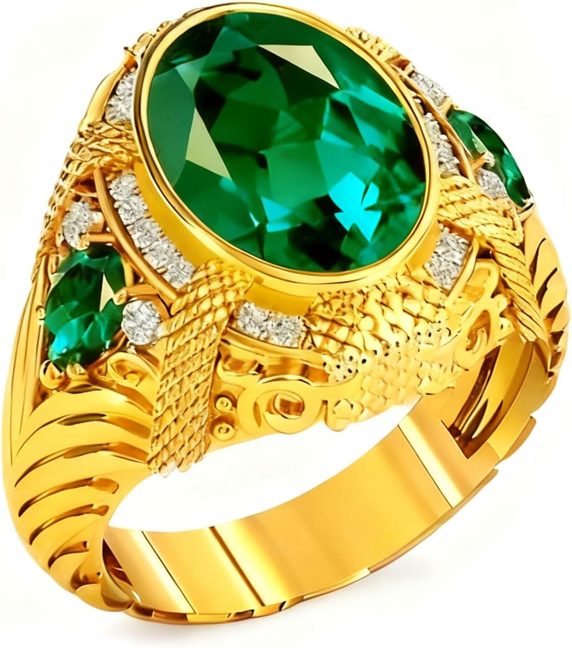 Solid 10K 14K 18K Gold 4 Carat Emerald Engagement Rings for Mens Gemstone Signet Rings for Men with Moissanite Size 4-16