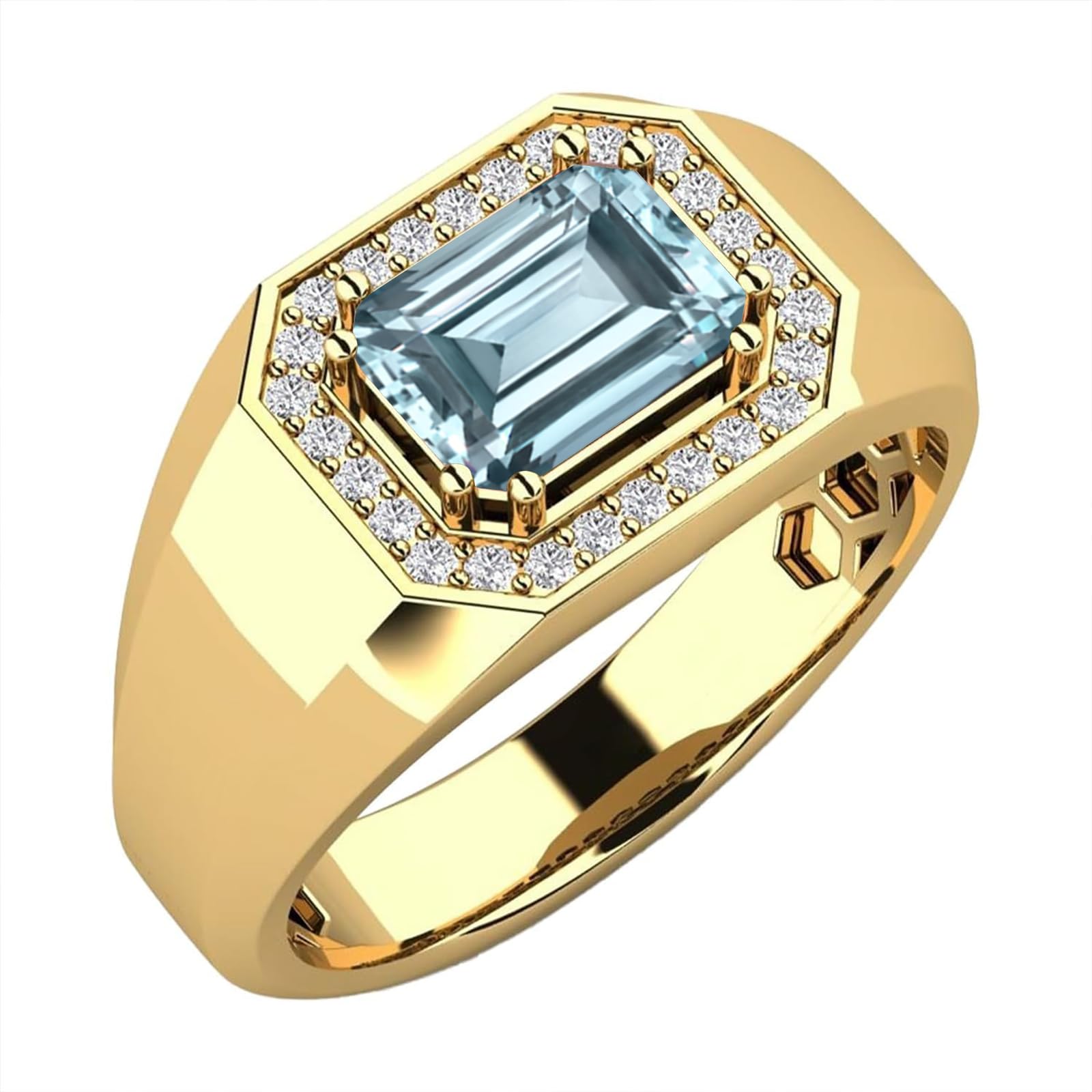 3ct Emerald Cut Gemstone Ring for Men 10K 14K 18K Real Gold Mens Gemstone Engagement Ring Luxury Mens Rings for Dad Husband Jewelry Gift for Birthday Father’s Day Valentine's Day
