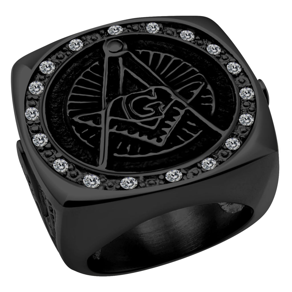 Masonic Signet Rings for Men, 316L Stainless Steel/18K Real Gold/Black Metal Freemason Jewelry, Punk Biker Mason Ring, Size 7-12